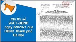 Chỉ thị số 20/CT-UBND ngày 03/9/2021 của UBND Thành phố Hà Nội về việc Tăng cường thực hiện các biện pháp phòng, chống dịch bệnh Covid-19