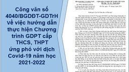 Công văn số 4040/BGDĐT-GDTrH của Bộ Giáo dục và Đào tạo về việc hướng dẫn thực hiện Chương trình GDPT cấp THCS, THPT ứng phó với dịch Covid-19 năm học 2021-2022