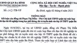 Thông báo số 223/TB-VP của UBND Quận Ba Đình về cuộc họp Ban chỉ đạo thi tốt nghiệp THPT và thi vào lớp 10 THPT