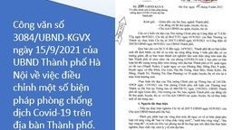 Công văn số 3084/UBND-KGVX ngày 15/9/2021 của UBND Thành phố Hà Nội về việc điều chỉnh một số biện pháp phòng chống dịch Covid-19 trên địa bàn Thành phố