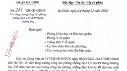 Công văn số 223/UBND-GDĐT của UBND Quận Ba Đình về việc tăng cường công tác phòng chống dịch Covid-19 trong trường học